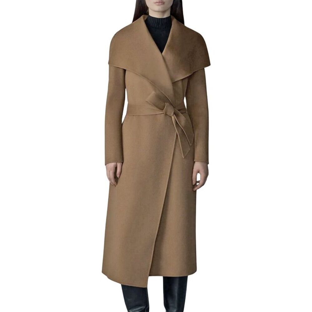 Mackage Womens  Wool & Leather Wrap Coat, Brown
